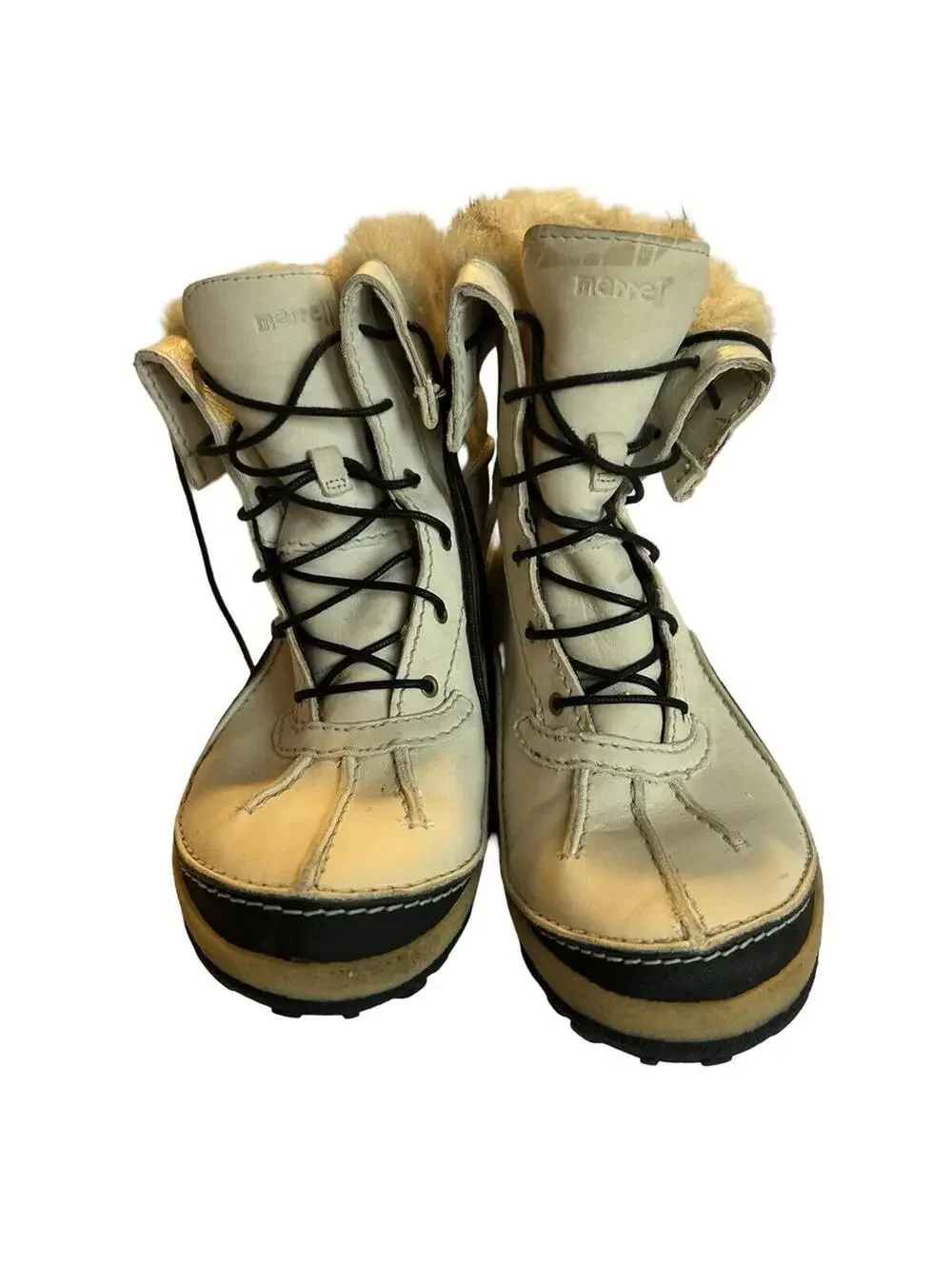 Merrell Womens Winter Boots Size 10.5 Waterproof Faux Fur Cuff Lace Up‎ Cream